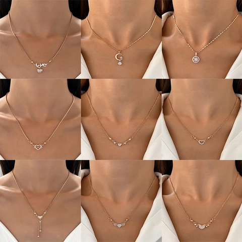 Hart Hanger Ketting Voor Vrouwen Legering Strass Vlinder Kwastje Oneindigheidssymbool Elegante Mode Sieraden
