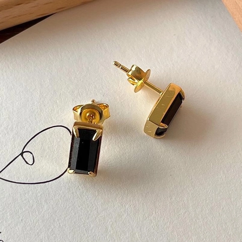 Rechteckige Schwarze Zirkon Ohrstecker Mit 925 Sterling Silber Ohrstecker Minimalistischer Retro Eleganter Schmuck Damen
