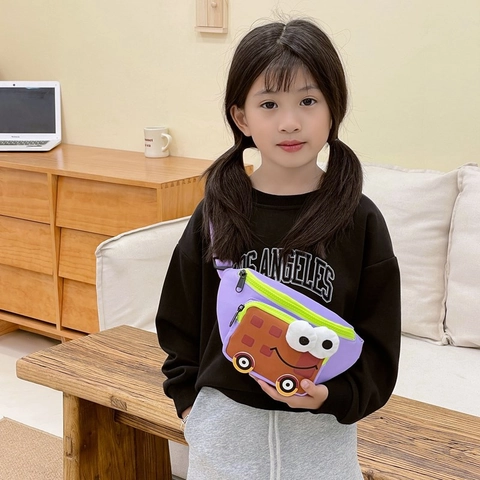 Kids Waist Bag Cartoon Car Crossbody Chest Bag Nylon Adjustable Strap Outdoor Sports For Boys Girls Toddler Cute
