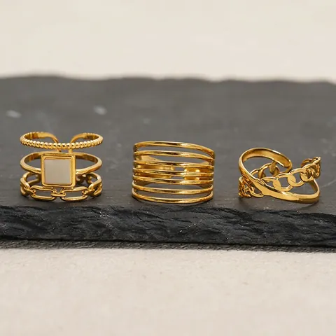 Anillos Abiertos Ajustables Acero Inoxidable Chapado En Oro 18K Geométrico Hueco Multicapa Incrustación Concha Joyería Para Mujer