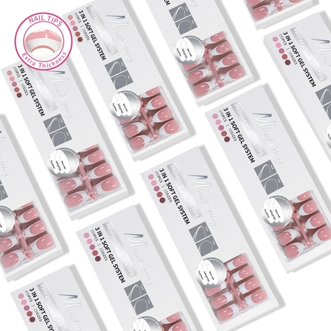 Misscheering Soft Gel Drucknägel Französische Spitze Nude Rosa Verlauf Falsche Nägel Salonqualität Künstliche Nägel Damen