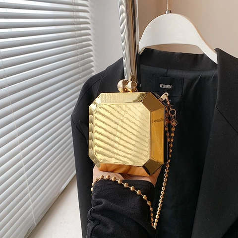 Mini Oktogonale Geometrische Abend Clutch Tasche Acryl Spiegel Finish Metall Kettenriemen Kleine Box Handtasche Party