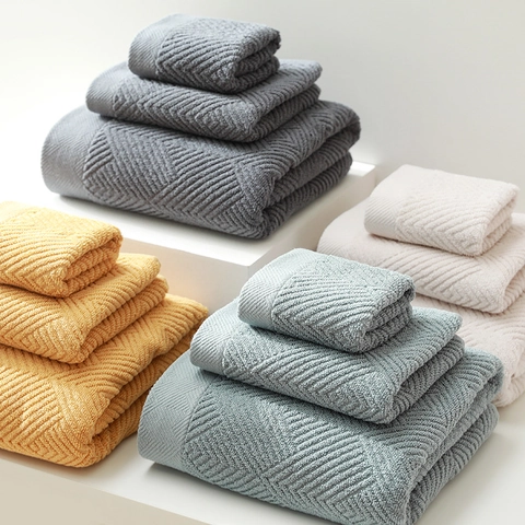 Pure Cotton Thickened Towels High Absorbency Jacquard Geometric Texture Soft Face Bath Towels For Home Bathroom
