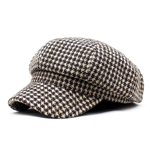 Casquette Gavroche Motif Pied De Poule Acrylique Fil Métallique Chapeau Octogonal Automne Hiver Chaud Rétro Style Britannique