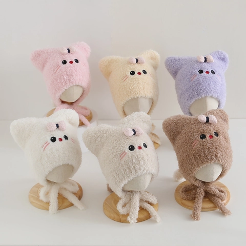 Kinder Winter Plüsch Ohrenschutz Mütze Mit Süßen Katzenohren Und Schleife Weich Warm Winddicht Pullover Kappe