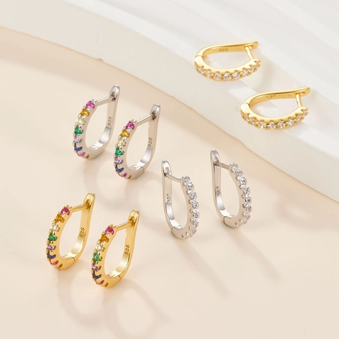 925 Sterling Silver Zirconia Hoop Earrings For Women Rainbow White Cubic Zirconia Huggie Earrings Luxury Fashion Jewelry Gift