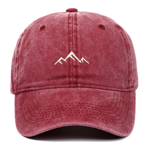 Vintage Washed Cotton Baseball Cap With Mountain Embroidery Retro Distressed Curved Brim Adjustable Outdoor Sun Hat