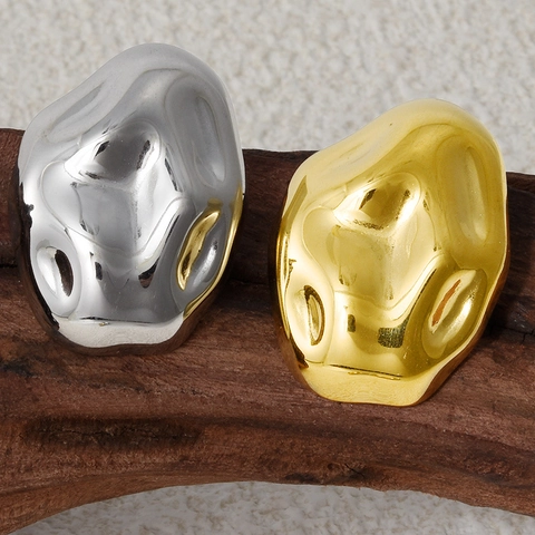 Orecchini a Bottone Minimalisti Irregolari in Lava Liquida per Donna Acciaio Inossidabile 304 Placcato Oro 18K Argento Gioielli