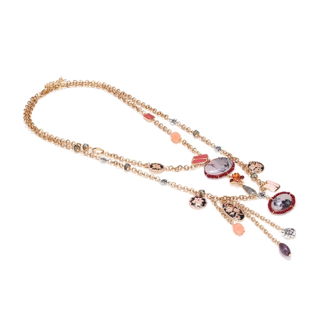 Collar Largo Multicapa Vintage Aleación De Zinc Esmalte Grulla Flores Colgantes Cuentas De Resina Joyas Para Mujer