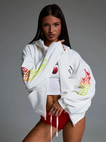 Women Oversized Zipper Hoodie Cotton Polyester Gradient Wing Print Long Sleeve Streetwear Casual Sweatshirt Coat