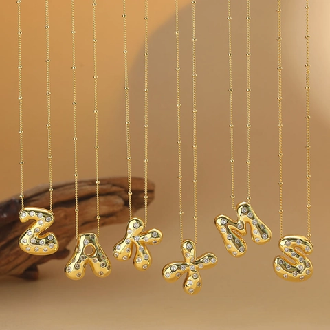 Mode Koper Zirkonia Bubble Letter Hanger Halsketting Voor Vrouwen Vergulde Alfabet Sleutelbeen Kogelketting Sieraden Cadeau