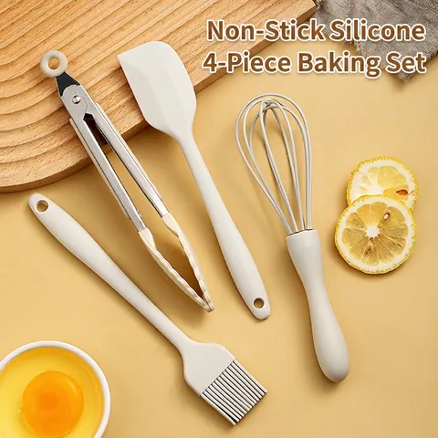 Utensili Da Forno In Silicone Resistente Al Calore Antiaderente Cucina Bianco Crema Spatola Frusta Pennello Pinze Cucchiaio