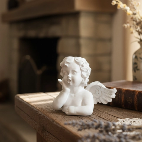 European Vintage Resin Angel Cherub Statues Classical Desktop Ornaments Retro Home Decor Wings Figurine