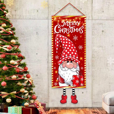 Kerst Ophangbanner Polyester Kabouter Polka Dot Hoed Merry Christmas Deurvlag Feestelijke Wanddecoratie