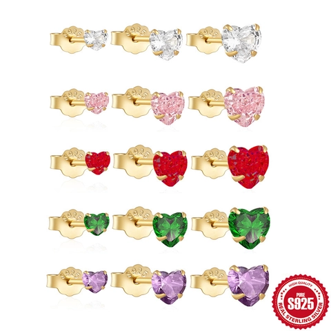 Minimalist 925 Sterling Silver Heart Zirconia Stud Earrings For Women Fashion Elegant Daily Versatile Ear Jewelry Gift