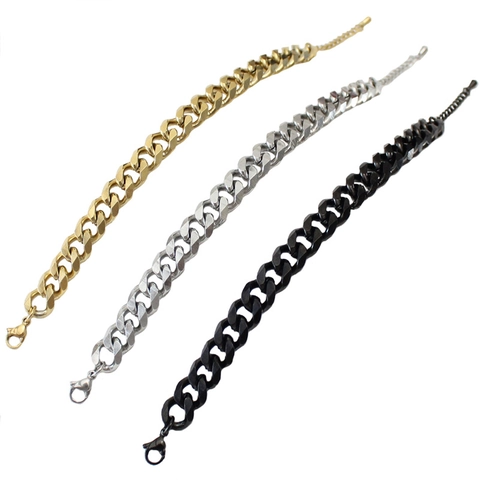 Pulsera De Cadena De Eslabones Cubanos Acero Inoxidable Pulido Plano Pesado Geométrico Joyería Hip Hop Ajustable Para Hombre Mujer