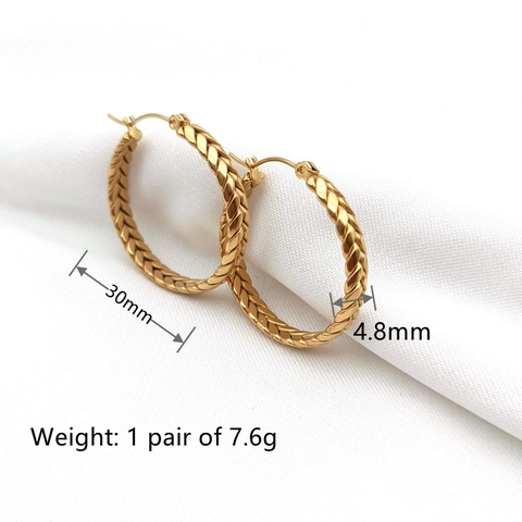 Geflochtene Creolen 18K Vergoldet Edelstahl Weizenmuster Geometrisch Rund Mode Schmuck Für Damen
