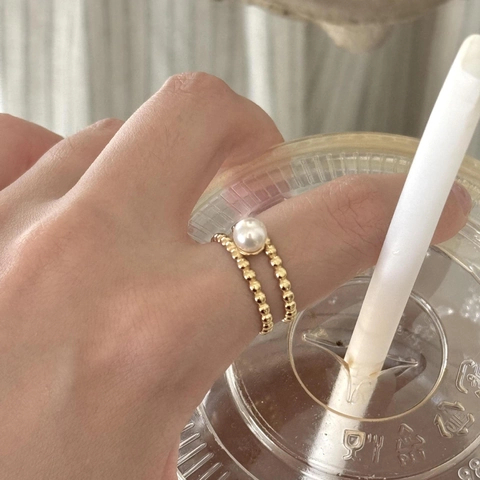 Künstliche Perlenring 925 Sterling Silber Künstliche Perlen Doppelschichtig Offen Verstellbar Minimalistisch Elegant Koreanischer Stil Damen