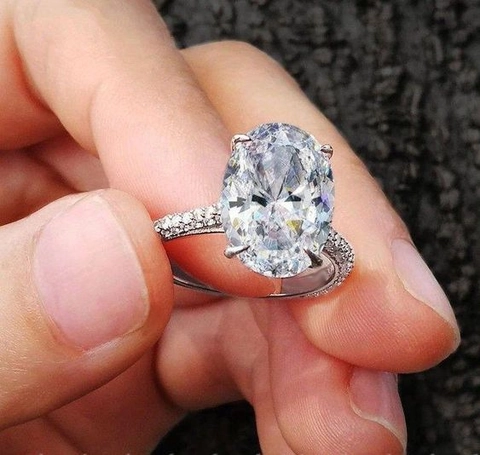 Anello Fidanzamento Matrimonio Donna Rame Zirconia Cuscino Ovale Rotondo Smeraldo Halo Pave Gioielli Lusso Argentato