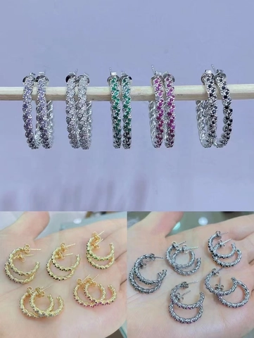 Twisted C-Shape Hoop Earrings Copper Micro Pave Cubic Zirconia Geometric Exaggerated Fashion For Women