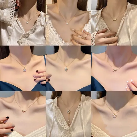 Necklace Stainless Steel Zircon Pendant Korean Fashion Niche Design Luxury Jewelry Gift For Women Gold Silver Tone