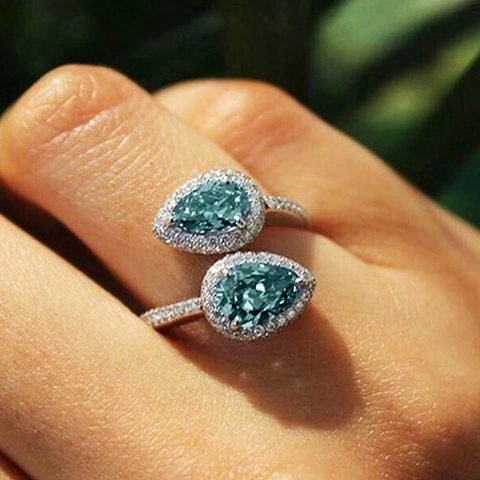 Verstellbarer Kupferring Mit Doppelter Tropfenform Zirkonia Weißgold Vergoldet Eleganter Bypass Schmuck Für Damen