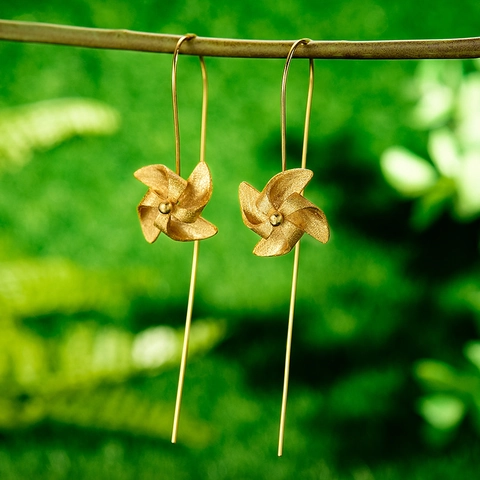 Rotatable Windmill Drop Earrings 925 Sterling Silver 18K Gold Plated Matte Frosted Long Ear Wire Handmade Jewelry Women