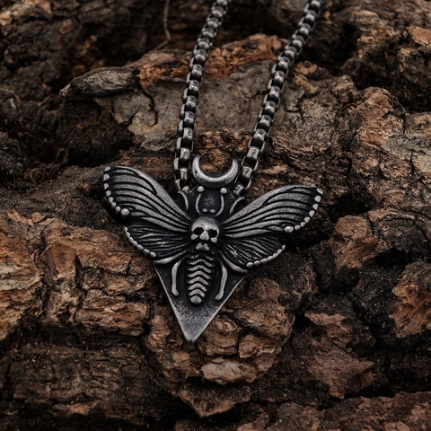 Collar Con Colgante De Polilla De Calavera Acero Inoxidable 316L Estilo Gótico Biker Retro Joyería Para Hombre