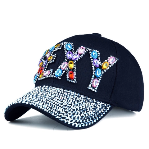 Sparkly Rhinestone Denim Baseball Cap Sexy Letter Colorful Crystal Cotton Sun Hat For Women Men Adjustable
