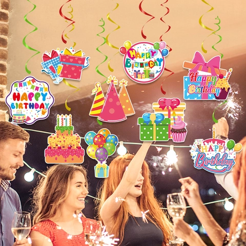 Birthday Party Hanging Swirls Colorful Cardstock PVC Spiral Ornaments Celebration Photo Props Kids Birthday Atmosphere