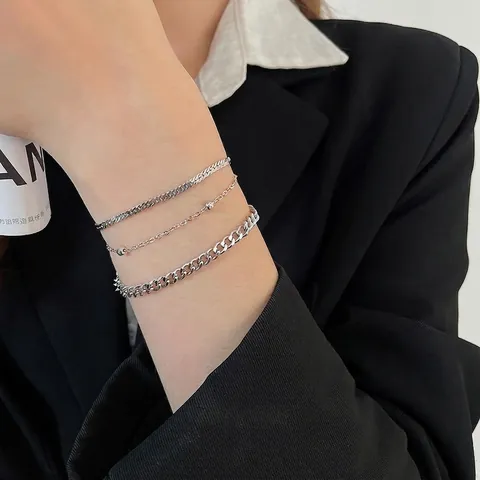Fashion Multi Layered Bracelet Metal Curb Snake Beaded Chains Jewelry For Women Minimalist Adjustable Elegant Accessory