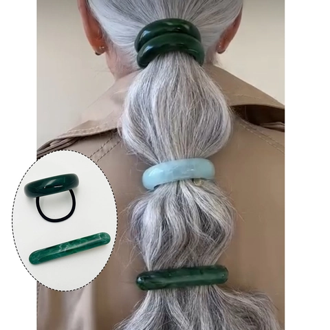 Harz Acetat Marmormuster U-Förmiges Haargummi Und Pferdeschwanz Haarklammer Haarschmuck Für Frauen Eleganter Individueller Stil