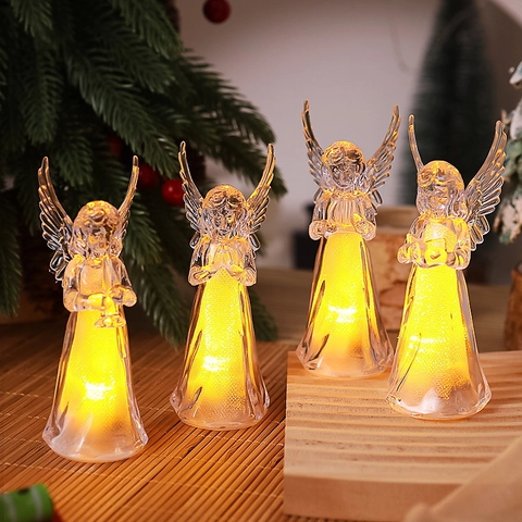Figuras De Ángel De Acrílico LED Brillante Luz Cálida Transparente Estilo Cristal Navidad Decoración De Escritorio Adornos