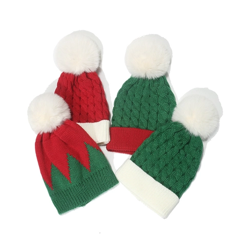 Berretto In Maglia Di Natale Per Bambini Caldo Inverno Acrilico Colorato Con Grande Pompon Bianco