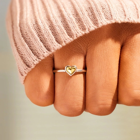 Minimalist Heart Ring 925 Sterling Silver Two Tone Gold Plated Geometric Fashion Jewelry For Women
