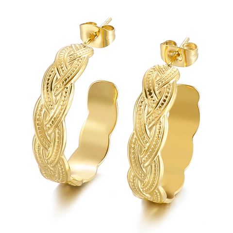 Twisted Textur C-Hoop Ohrringe Edelstahl 18K Vergoldet Retro Geflochtenes Design Minimalistischer Schmuck Für Damen