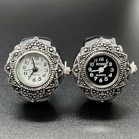 Vintage Ring Watch For Women And Men Alloy Case Stainless Steel Elastic Band Round Dial Quartz Analog Retro Finger Watches