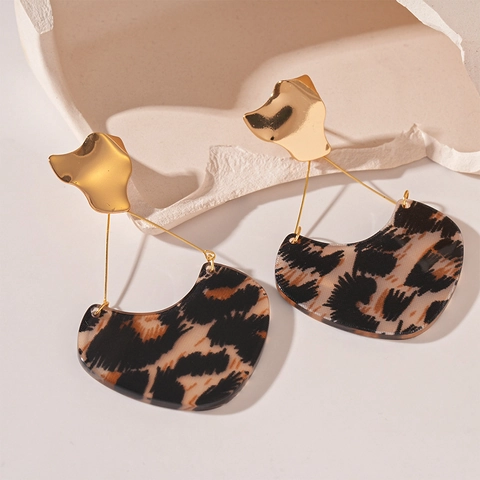 Leopard Print Heart Dangle Earrings With Copper Resin And Silver Earring Post Retro Vintage For Women