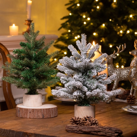 Mini Weihnachtsbaum PVC PE Holzsockel LED Lichter Dekorative Kiefernzapfen Baumwolle Orangen Desktop Home Office Dekor