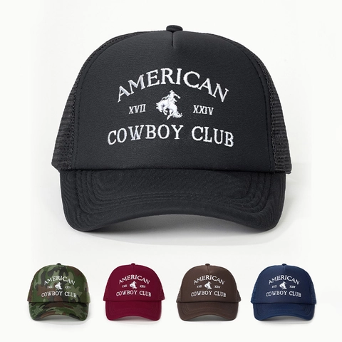American Cowboy Club Borduurwerk Trucker Hat Mesh Verstelbaar Polyester Gebogen Rand Vintage Honkbalpet Heren Dames