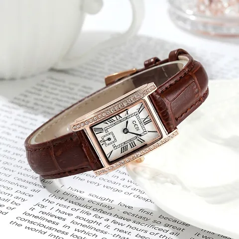 Orologio Al Quarzo Da Donna Cassa In Lega Con Strass Rettangolare Cinturino In Pelle Numeri Romani Vintage Elegante