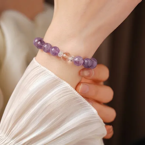 Amethyst Zirkon Armband Runde Perlen Elastische Schnur Vintage Stil Mode Schmuck Für Damen