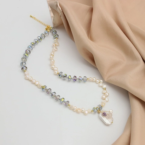 Barock Künstliche Perlenkette Natürliche Süßwasser Unregelmäßige Kristall Choker Mit 18K Vergoldetem Anhänger Für Damen Vintage