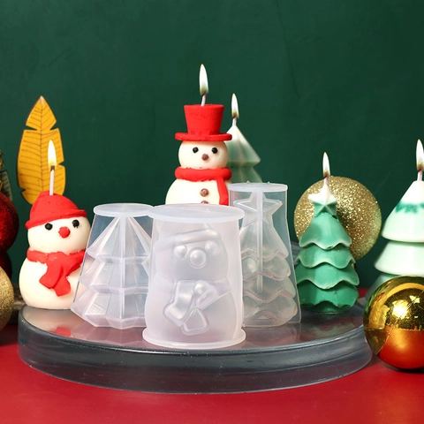 Molde De Silicona Para Velas De Navidad 3D Forma De Muñeco De Nieve Y Árbol De Navidad DIY Jabón Artesanal Resina Reutilizable