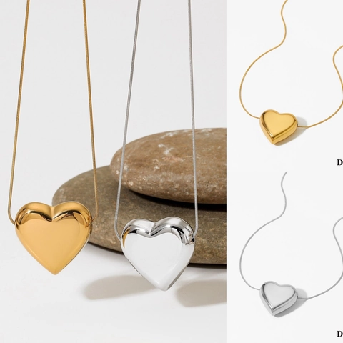 Collana Con Pendente A Cuore Cavo Acciaio Inossidabile Lucidato A Specchio Catena A Serpente Gioielli Minimalisti Donna