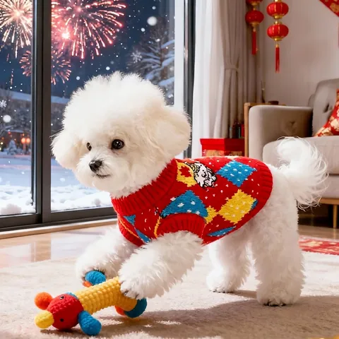 Pull Pour Animaux Tricot Épais Chaud Festif Cartoon Losanges Vêtements D'hiver Pour Petits Moyens Chiens Chats