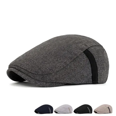 Men Retro Flat Cap Cotton Polyester Blend Adjustable Buckle Breathable Eyelets British Style Ivy Gatsby Hat
