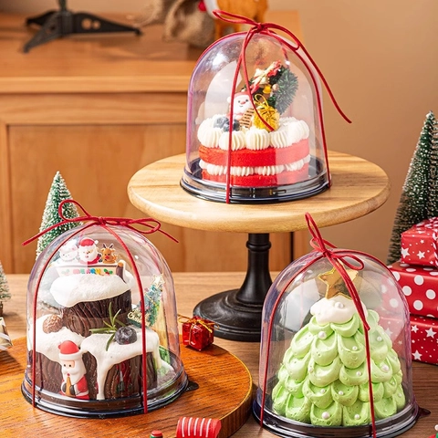 Weihnachts Kuchen Verpackung Transparente Kuppelbox Rundes Tablett Weihnachtsmann Baum Kuchendeckel Band Stern Kerze Geschenk Deko