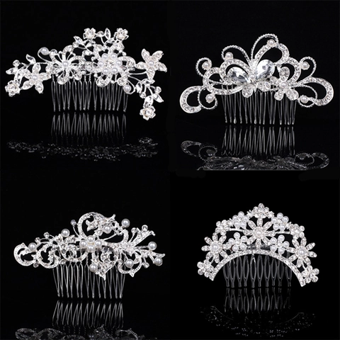 Elegante Pettine Per Capelli Da Sposa Lega Strass Imitazione Perla Artificial Floreale Farfalla Matrimonio Festa Gioielli Per Donne