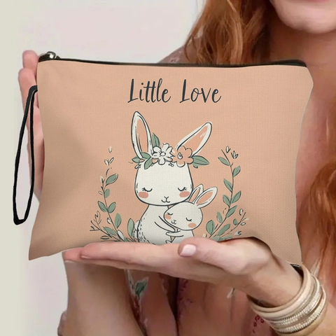 Borsa Cosmetica Coniglietto Carino Pochette Trucco In Tela Borsa Da Toilette Portatile Con Cerniera Cinturino Da Polso